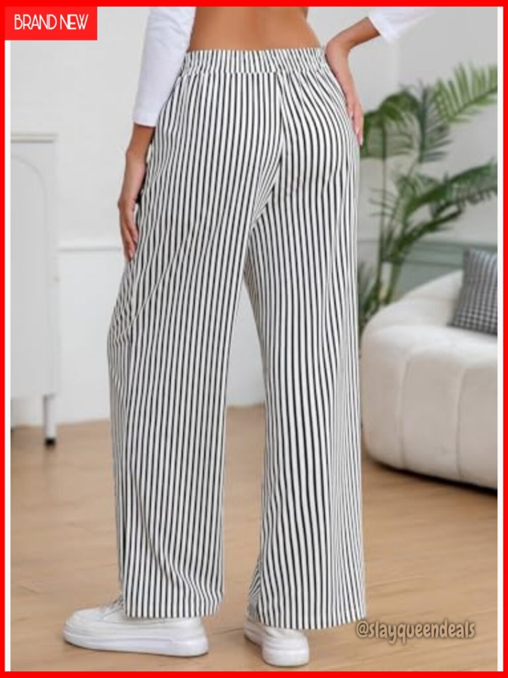 Striped High Waist Wide Leg Pajama Pants Comfy Lounge Bottoms - Picture 3 of 7
